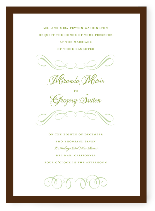 Ink Color 1 Celadon Ink Color 2 Sage Invitation is paired with a white 